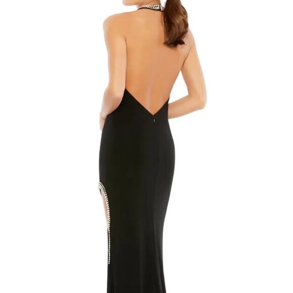 Mac Duggal Black Crystal Halter Jersey Gown - Picture 3 of 5